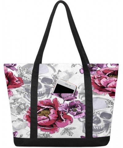 Tote Bag for Women Canvas Shoulder Bag Large Casual Handbag Lightweight Tote Bag with Zipper for Work Travel Shopping Flowers...