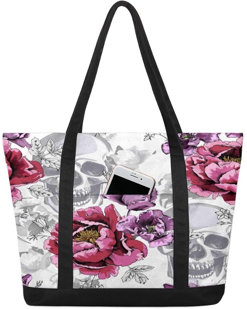 Tote Bag for Women Canvas Shoulder Bag Large Casual Handbag Lightweight Tote Bag with Zipper for Work Travel Shopping Flowers...