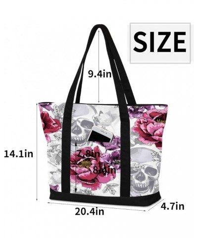 Tote Bag for Women Canvas Shoulder Bag Large Casual Handbag Lightweight Tote Bag with Zipper for Work Travel Shopping Flowers...