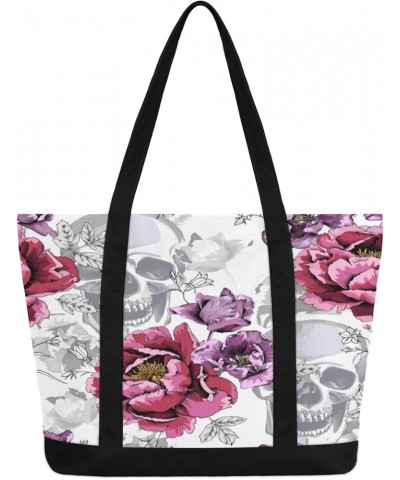 Tote Bag for Women Canvas Shoulder Bag Large Casual Handbag Lightweight Tote Bag with Zipper for Work Travel Shopping Flowers...