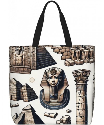 Women'S Soft Tote Shoulder Bag Egyptian-Pyramid-Pharaoh Foldable Travel Purse With Zipper Closure $11.94 Totes