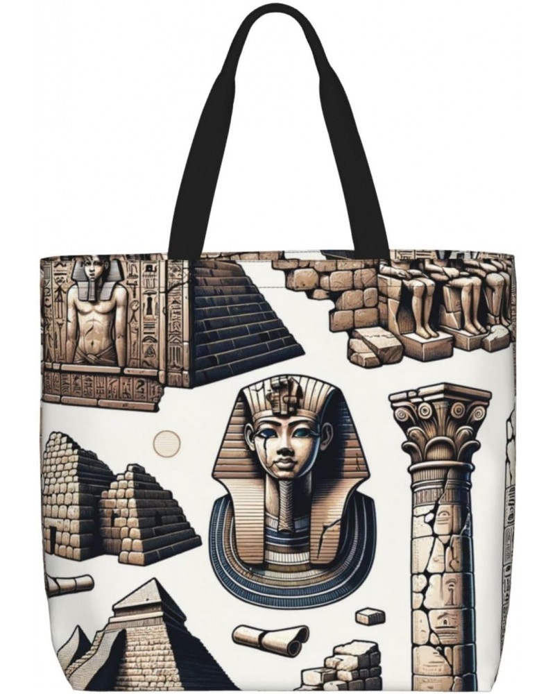 Women'S Soft Tote Shoulder Bag Egyptian-Pyramid-Pharaoh Foldable Travel Purse With Zipper Closure $11.94 Totes