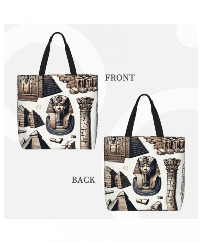 Women'S Soft Tote Shoulder Bag Egyptian-Pyramid-Pharaoh Foldable Travel Purse With Zipper Closure $11.94 Totes