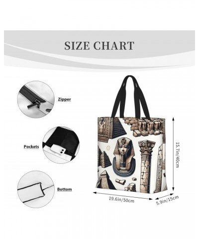 Women'S Soft Tote Shoulder Bag Egyptian-Pyramid-Pharaoh Foldable Travel Purse With Zipper Closure $11.94 Totes