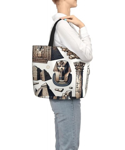 Women'S Soft Tote Shoulder Bag Egyptian-Pyramid-Pharaoh Foldable Travel Purse With Zipper Closure $11.94 Totes