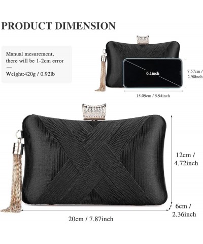 Women's Evening Clutch Bags Silk Satin Party Handbags Bridal Wedding Purses with Tassel Pendant Black $10.25 Evening Bags