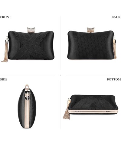 Women's Evening Clutch Bags Silk Satin Party Handbags Bridal Wedding Purses with Tassel Pendant Black $10.25 Evening Bags