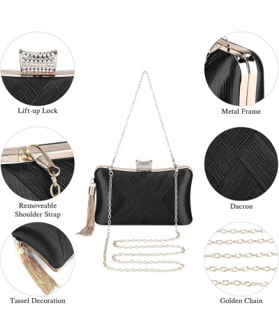 Women's Evening Clutch Bags Silk Satin Party Handbags Bridal Wedding Purses with Tassel Pendant Black $10.25 Evening Bags