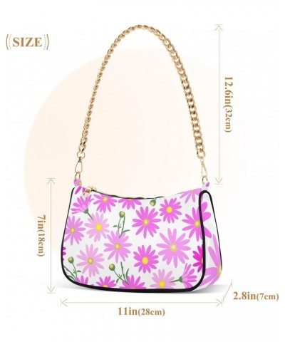 Pink Daisy Pattern Shoulder Bags for Women, Mini Purse Small Shoulder Purses for Women Handbags Clutch Purse Trendy Purses fo...