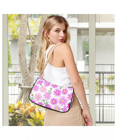 Pink Daisy Pattern Shoulder Bags for Women, Mini Purse Small Shoulder Purses for Women Handbags Clutch Purse Trendy Purses fo...