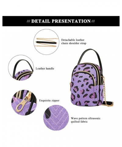 Purple Glam Leopard Womens Sling Backpack Crossbody Chain Shoulder Bags Waist Packs Multipurpose Handbags for Travel Shopping...