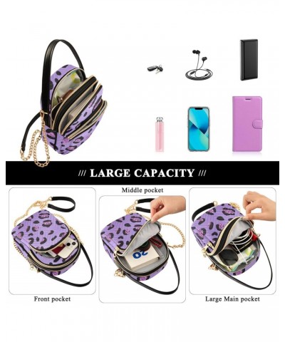 Purple Glam Leopard Womens Sling Backpack Crossbody Chain Shoulder Bags Waist Packs Multipurpose Handbags for Travel Shopping...