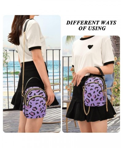 Purple Glam Leopard Womens Sling Backpack Crossbody Chain Shoulder Bags Waist Packs Multipurpose Handbags for Travel Shopping...