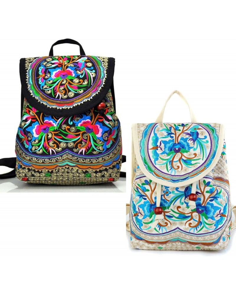 2 pcs Embroidered Backpack Purse for Women Shoulder Bag Travel Purse Daypack $22.61 Backpacks