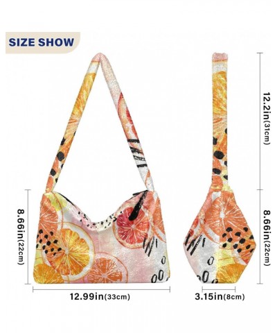 Orange Ink Furry Tote Bag for Women Crossbody Bag Shopping Shoulder Bag Shopping Work Bag with Zipper for Travel $10.08 Totes