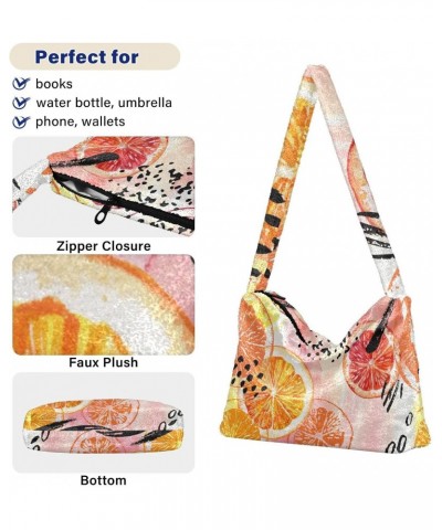 Orange Ink Furry Tote Bag for Women Crossbody Bag Shopping Shoulder Bag Shopping Work Bag with Zipper for Travel $10.08 Totes