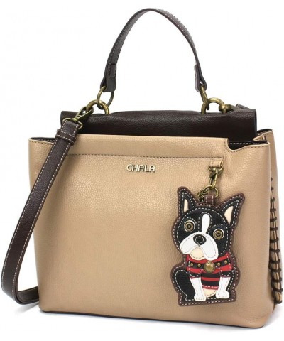 Charming Satchel with Adjustable Strap - Boston Terrier - Taupe $32.25 Satchels