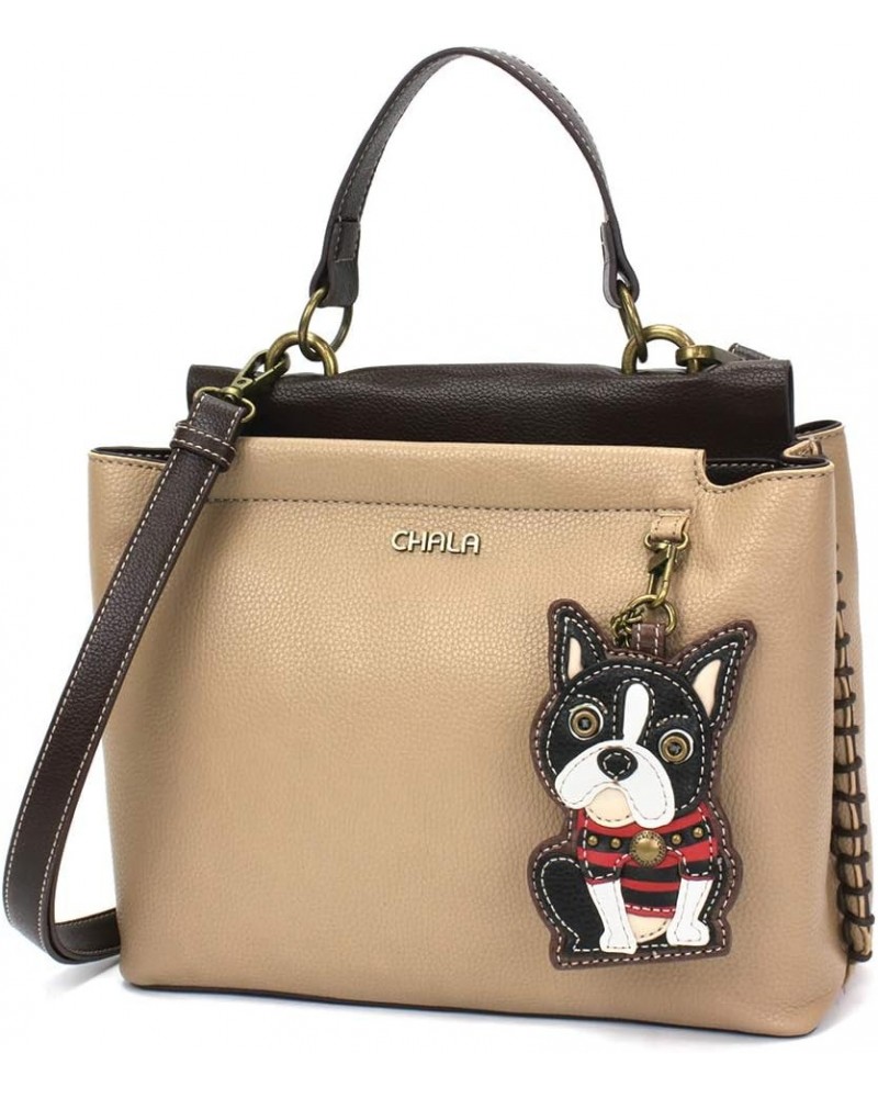 Charming Satchel with Adjustable Strap - Boston Terrier - Taupe $32.25 Satchels