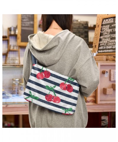 Fruit Women Boho Handbag Cherry Navy Stripes Underarm Bag Tote Bag Shoulder Bag Crossbody Bag Fluffy Cell Phone Purse Patriot...