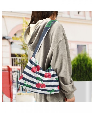 Fruit Women Boho Handbag Cherry Navy Stripes Underarm Bag Tote Bag Shoulder Bag Crossbody Bag Fluffy Cell Phone Purse Patriot...