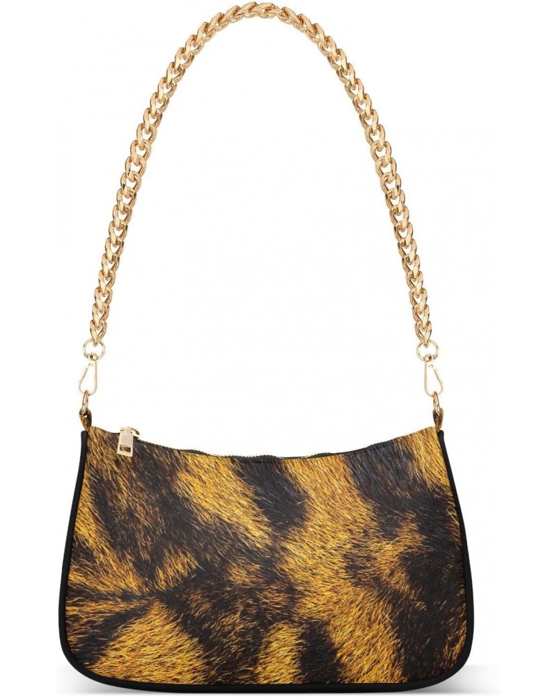 Women Chain Shoulder Purse Bag With Zipper Tiger Skin Texture Print, Wild Animal Hobo Tote Clutch Handbags with Chain Strap $...