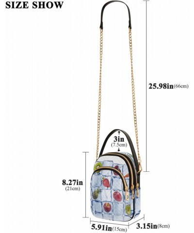 Various Fruits in Ice Cube Wall Small Crossbody Bag Functional Multi Pocket Bag Shoulder Handbag $15.36 Crossbody Bags