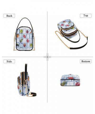 Various Fruits in Ice Cube Wall Small Crossbody Bag Functional Multi Pocket Bag Shoulder Handbag $15.36 Crossbody Bags