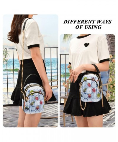 Various Fruits in Ice Cube Wall Small Crossbody Bag Functional Multi Pocket Bag Shoulder Handbag $15.36 Crossbody Bags