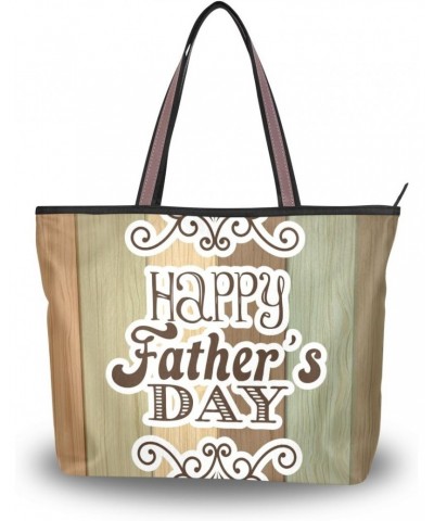 Fathers Day Over Wooden Back Shoulder Handle Polyester Tote Handbag for Women $14.30 Shoulder Bags