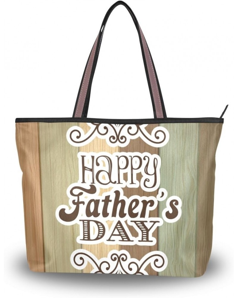 Fathers Day Over Wooden Back Shoulder Handle Polyester Tote Handbag for Women $14.30 Shoulder Bags