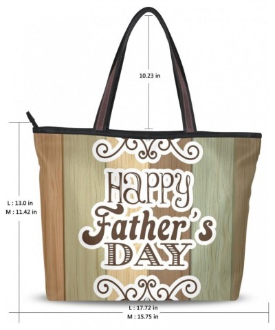 Fathers Day Over Wooden Back Shoulder Handle Polyester Tote Handbag for Women $14.30 Shoulder Bags