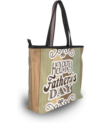 Fathers Day Over Wooden Back Shoulder Handle Polyester Tote Handbag for Women $14.30 Shoulder Bags