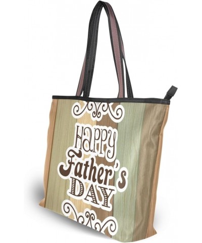 Fathers Day Over Wooden Back Shoulder Handle Polyester Tote Handbag for Women $14.30 Shoulder Bags