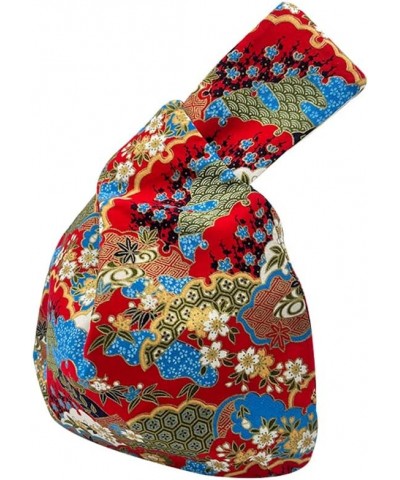 Stylish Cotton Japanese Pattern Wrist Bag Sleeve Knot Pouch Portable Canvas Tote Purse for Female, Women Blue Flowers on Red ...