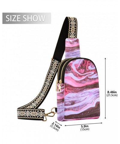 Small Crossbody Sling Bags for Women Marble Texture Leather Crossbody Fanny Packs Purses Pink Violet Chest Bag Daypack Crossb...