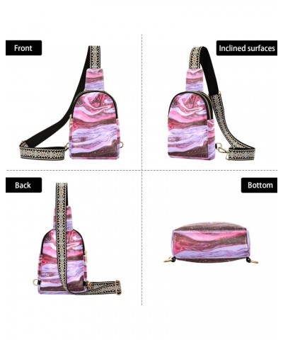 Small Crossbody Sling Bags for Women Marble Texture Leather Crossbody Fanny Packs Purses Pink Violet Chest Bag Daypack Crossb...