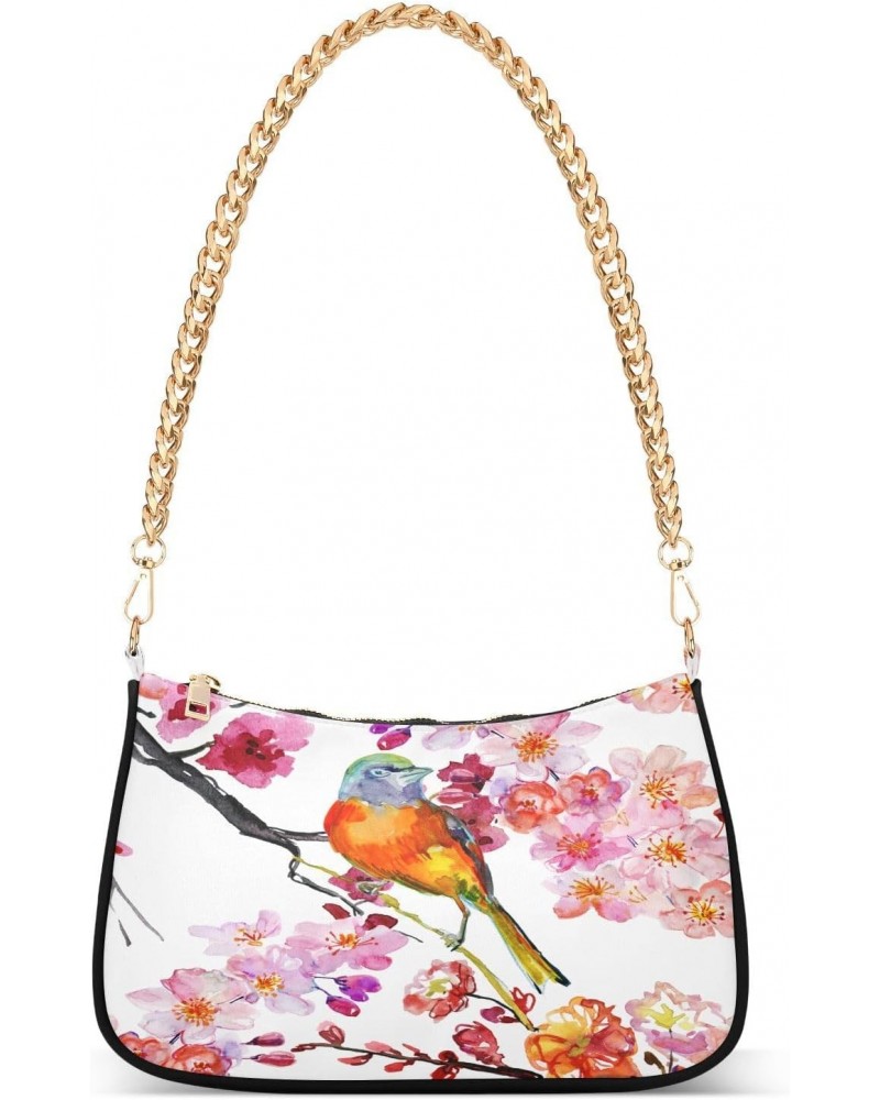 Spring Birds Flowers Shoulder Bag for Women Shoulder Handbags with Zipper Closure Small Clutch Purses Crossbody Bags for Wome...