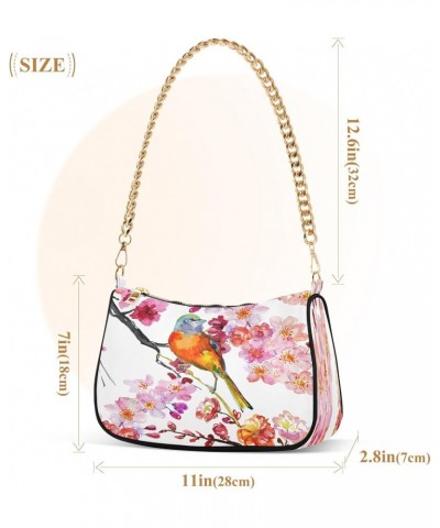 Spring Birds Flowers Shoulder Bag for Women Shoulder Handbags with Zipper Closure Small Clutch Purses Crossbody Bags for Wome...