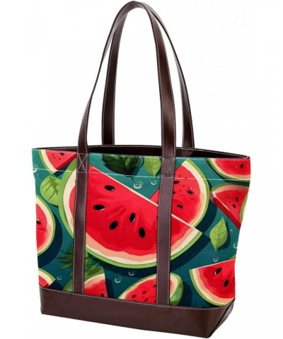 Watermelon Canvas Leather Mix Crossbody Bag - Stylish Hand-held Purse, 13.3x4.7x12.2 inches $27.35 Crossbody Bags