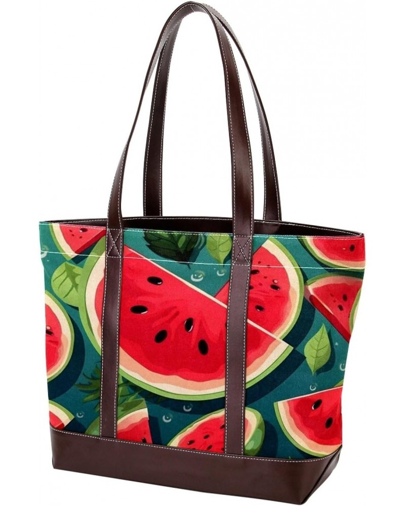 Watermelon Canvas Leather Mix Crossbody Bag - Stylish Hand-held Purse, 13.3x4.7x12.2 inches $27.35 Crossbody Bags