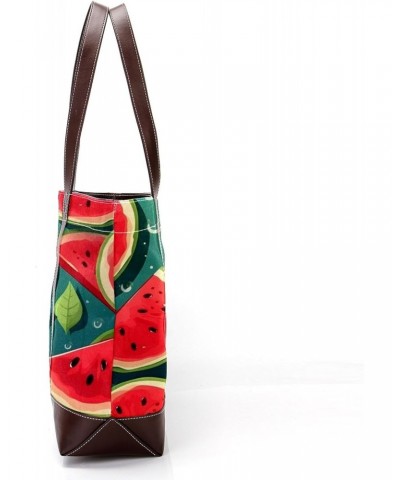 Watermelon Canvas Leather Mix Crossbody Bag - Stylish Hand-held Purse, 13.3x4.7x12.2 inches $27.35 Crossbody Bags