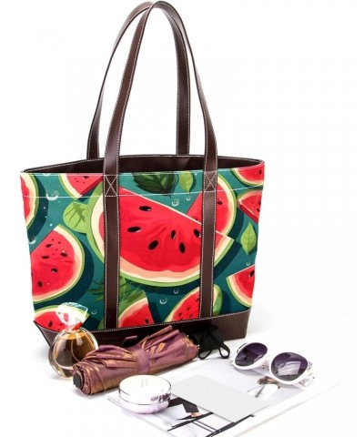 Watermelon Canvas Leather Mix Crossbody Bag - Stylish Hand-held Purse, 13.3x4.7x12.2 inches $27.35 Crossbody Bags