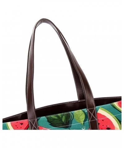 Watermelon Canvas Leather Mix Crossbody Bag - Stylish Hand-held Purse, 13.3x4.7x12.2 inches $27.35 Crossbody Bags