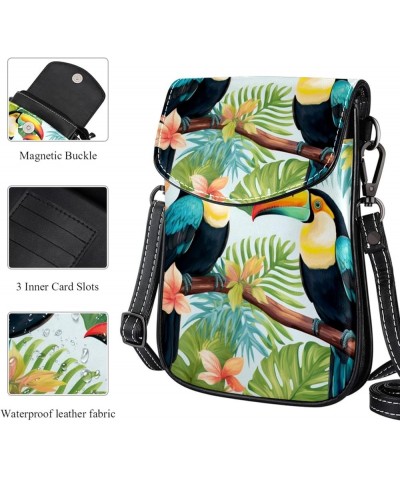 Classic PU Leather Phone Bag - Durable Cell Phone Wallet, Convenient Crossbody Purse Lovely Toucans Print Multicoloured6 $12....