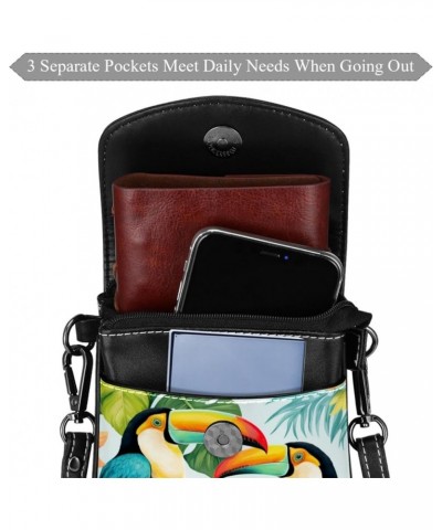 Classic PU Leather Phone Bag - Durable Cell Phone Wallet, Convenient Crossbody Purse Lovely Toucans Print Multicoloured6 $12....