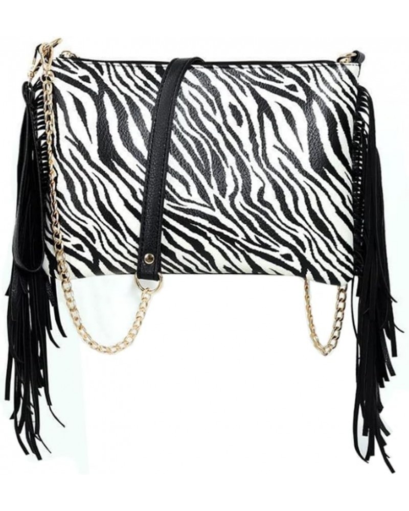 Women Tassel Clutch Shoulder Bag Sexy Leopard Print Crossbody Bag Purse-Lattice Zebra $17.90 Totes