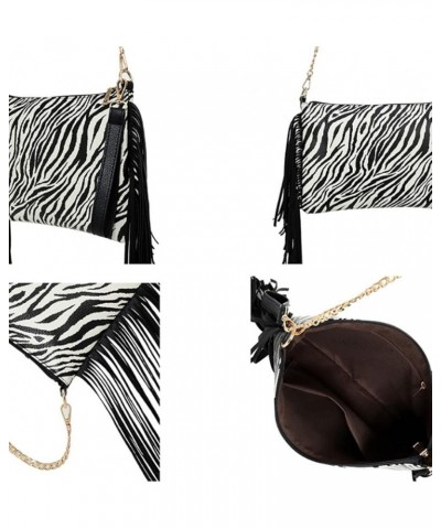 Women Tassel Clutch Shoulder Bag Sexy Leopard Print Crossbody Bag Purse-Lattice Zebra $17.90 Totes