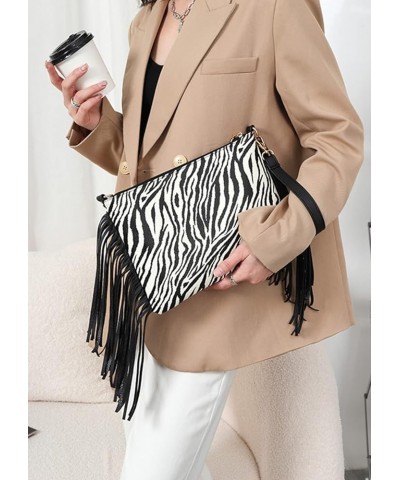 Women Tassel Clutch Shoulder Bag Sexy Leopard Print Crossbody Bag Purse-Lattice Zebra $17.90 Totes