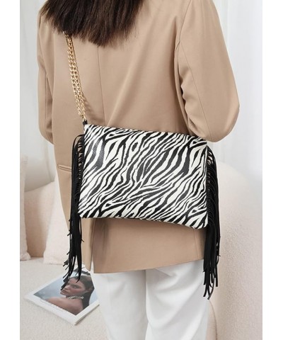 Women Tassel Clutch Shoulder Bag Sexy Leopard Print Crossbody Bag Purse-Lattice Zebra $17.90 Totes