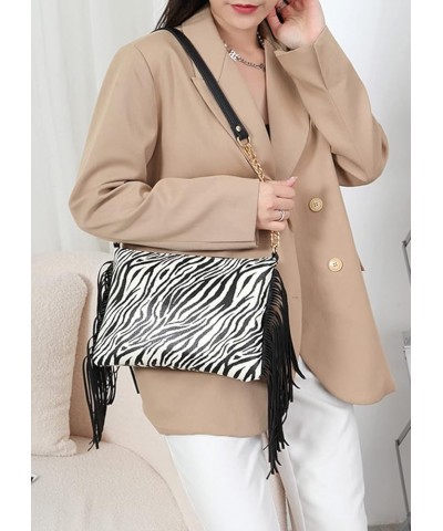 Women Tassel Clutch Shoulder Bag Sexy Leopard Print Crossbody Bag Purse-Lattice Zebra $17.90 Totes